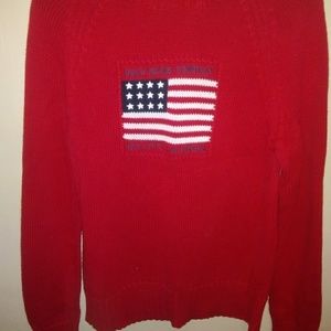 Red Polo Jeans Sweater American Flag Emblem Mens S